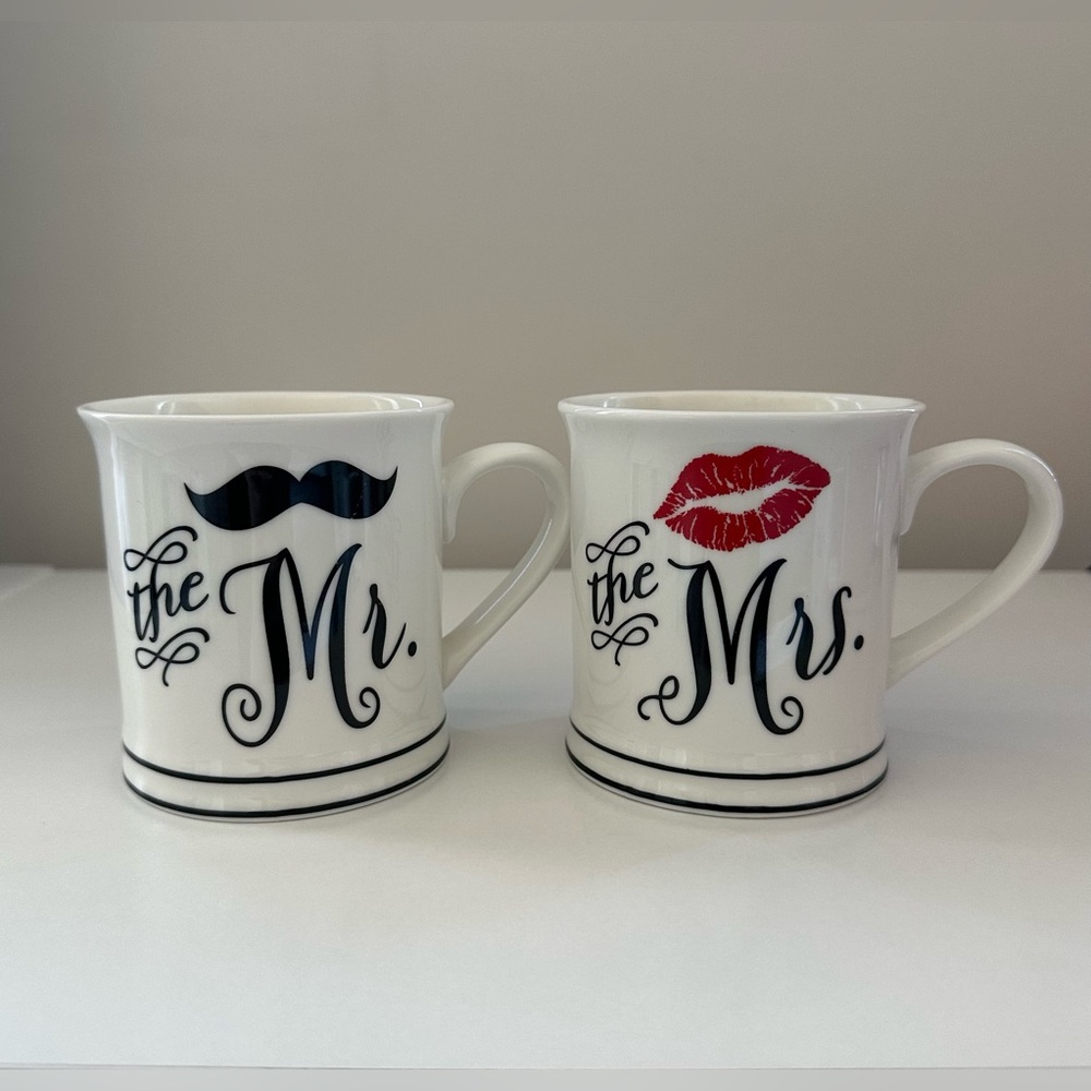 Mr. and Mrs. White Ceramic Mugs